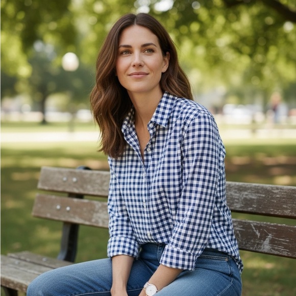 UNTUCKit Tops - UNTUCKit Navy and White Gingham Shirt